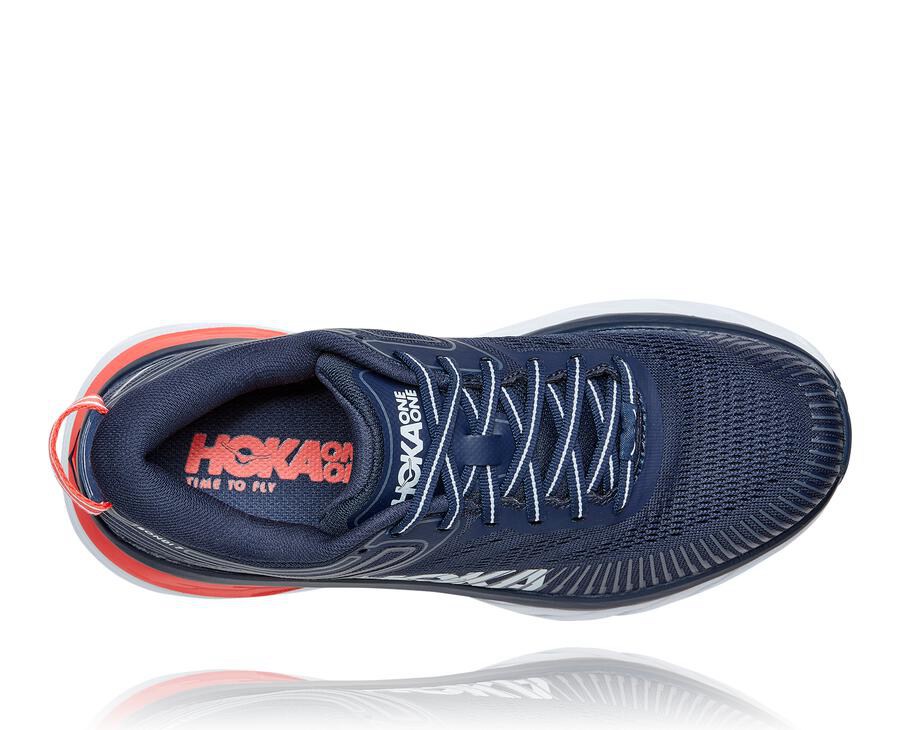 Hoka One One Hardloopschoenen Dames - Bondi 7 - Donkerblauw/Wit - KM9381052